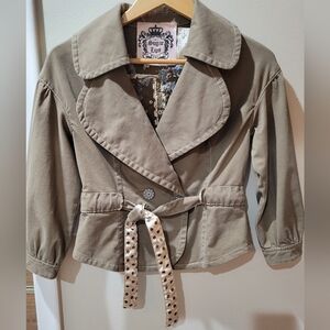 Khaki Embroidered Belted Blazer Jacket By Sugar Lips Women's Small